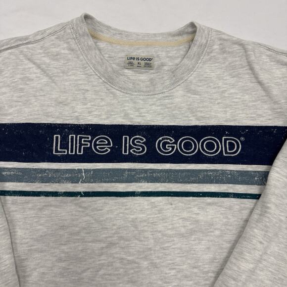 Life is Good Men's XL Sweatshirt Oversized Heavyweight Heather Gray Striped - Picture 3 of 8